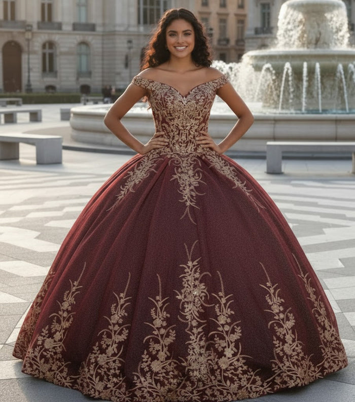 Plus Size Ball Gown in Burgundy | Formal Quinceanera Dress by LK220