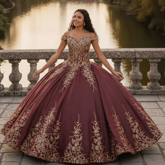 Plus Size Ball Gown in Burgundy | Formal Quinceanera Dress by LK220