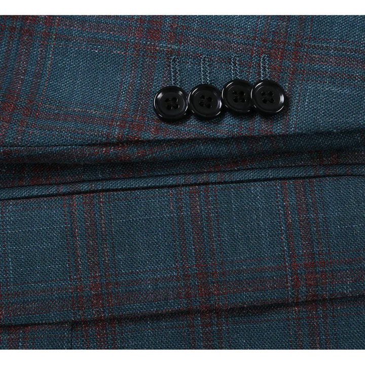 Saco vaquero - Western Sport Coat - Western Blazer- Mens Classic Fit Two Button Wool & Linen Sport Coat Blazer In Teal Blue Windowpane Plaid