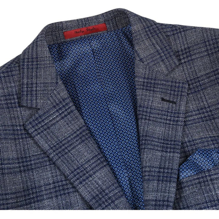 Saco vaquero - Western Sport Coat - Western Blazer - Mens Two Button Slim Fit Sport Coat Blazer In Charcoal Grey & Blue Windowpane Plaid