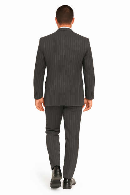 Mens Modern Fit Venetian Gatsby Suit  Charcoal Pinstripe with Vest - Banker Stripe