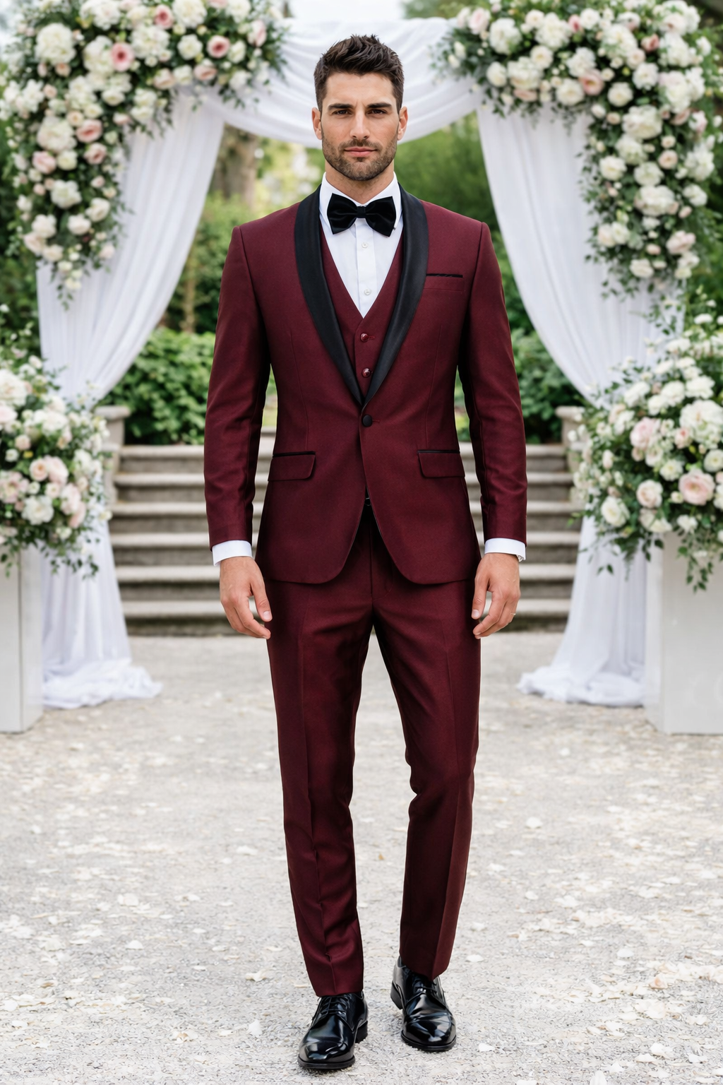 Classic Burgundy Shawl Lapel Tuxedo  Versailles Mens 3-Piece Suit