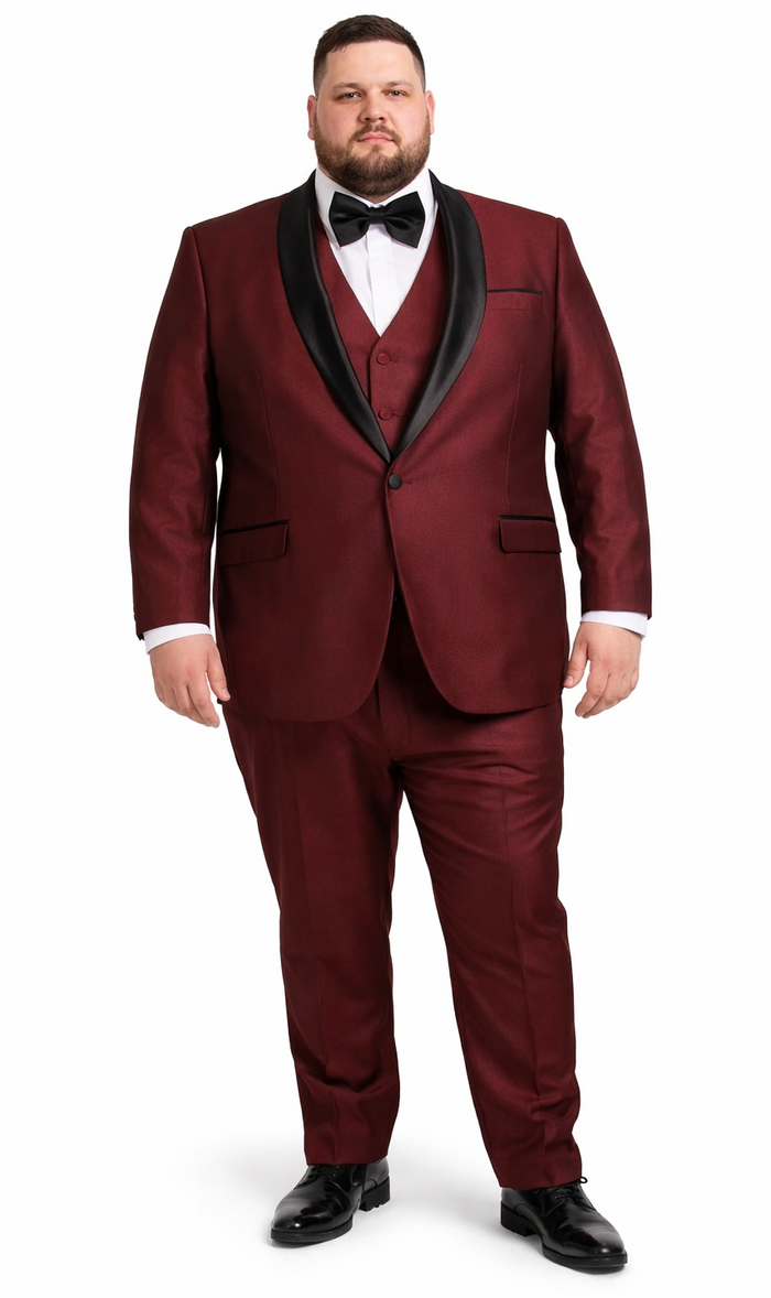 Classic Burgundy Shawl Lapel Tuxedo  Versailles Mens 3-Piece Suit