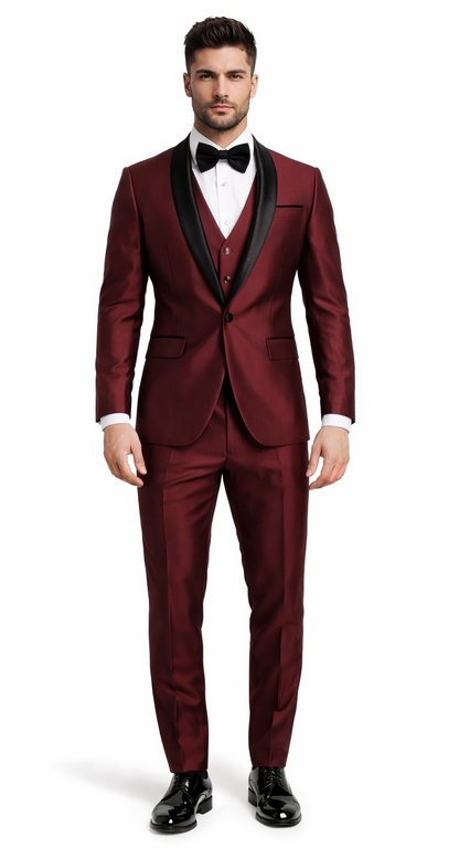 Classic Burgundy Shawl Lapel Tuxedo  Versailles Mens 3-Piece Suit