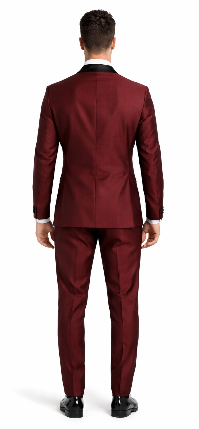 Classic Burgundy Shawl Lapel Tuxedo – Versailles Men’s 3-Piece Suit