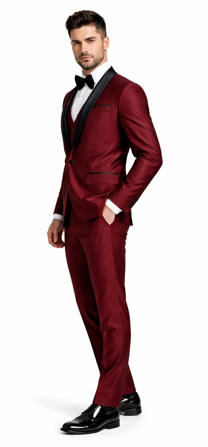 Classic Burgundy Shawl Lapel Tuxedo  Versailles Mens 3-Piece Suit