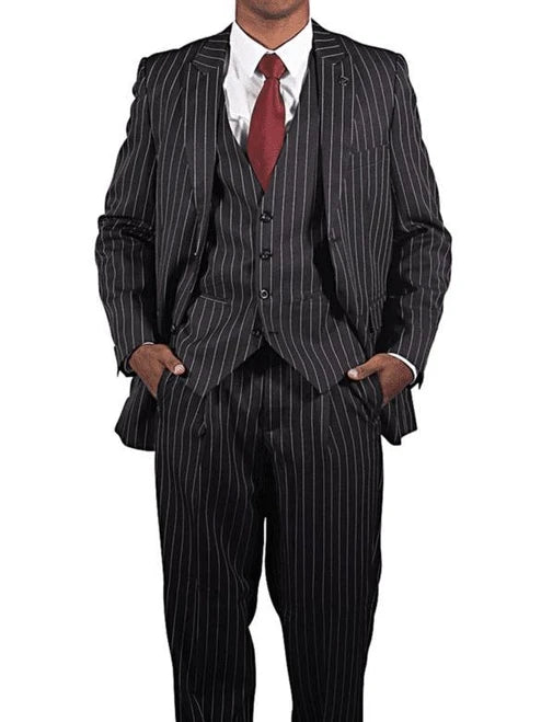 Gangster Suits Mens Black Bold Stripe 3 Pc Vest Vintage Style F-V2RS9