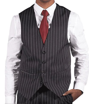 Gangster Suits Mens Black Bold Stripe 3 Pc Vest Vintage Style F-V2RS9