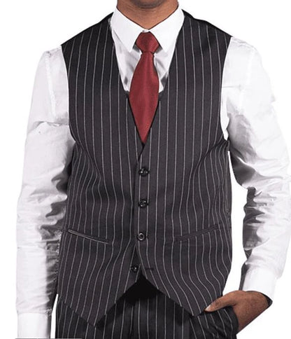 Gangster Suits Mens Black Bold Stripe 3 Pc Vest Vintage Style F-V2RS9