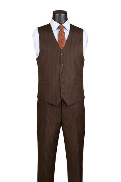 Mens Brown Pinstripe 3 Piece Suit Regular Fit Vinci V2RS-7
