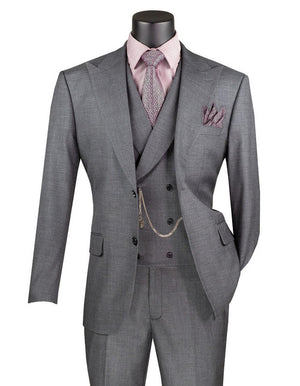 Vinci Men's Charcoal 3 Piece Suit Fancy Vest Big Lapel Modern Fit MV2K-2