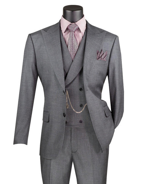 Vinci Men's Charcoal 3 Piece Suit Fancy Vest Big Lapel Modern Fit MV2K-2