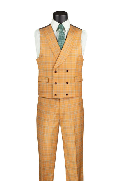 Vinci Men's Orange Plaid 3 Piece Suit Fancy Vest Modern Fit MV2W-3