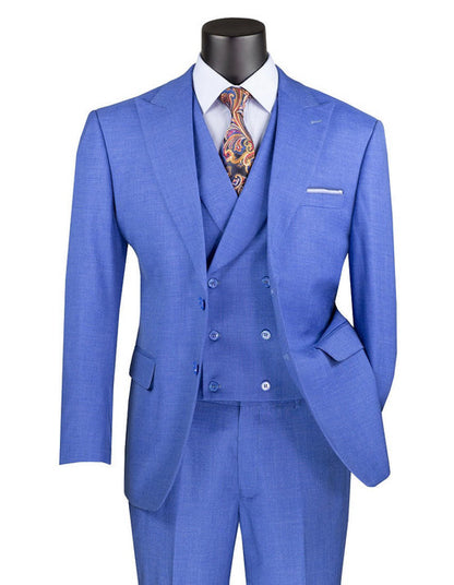 Vinci Mens Tailored Fit Suit French Blue Big Lapel DB Vest MV2K-2