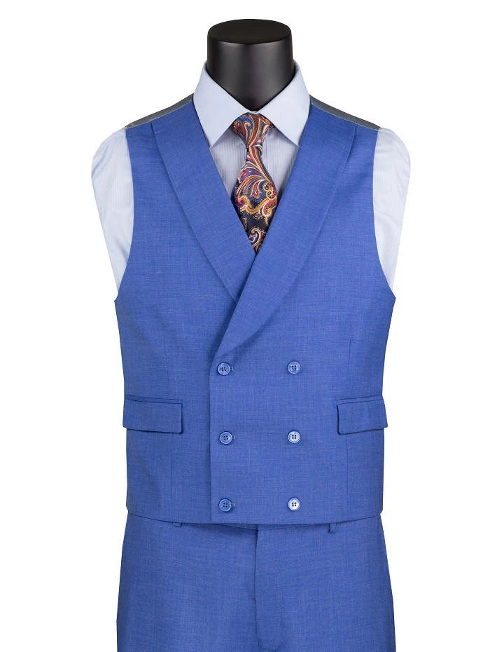Vinci Mens Tailored Fit Suit French Blue Big Lapel DB Vest MV2K-2