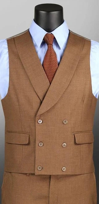 Vinci Men's Vested Modern Fit Suit Light Brown MV2K-2