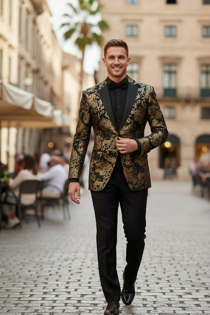 Posh Paisley Velvet Black and Gold Tuxedo Jacket