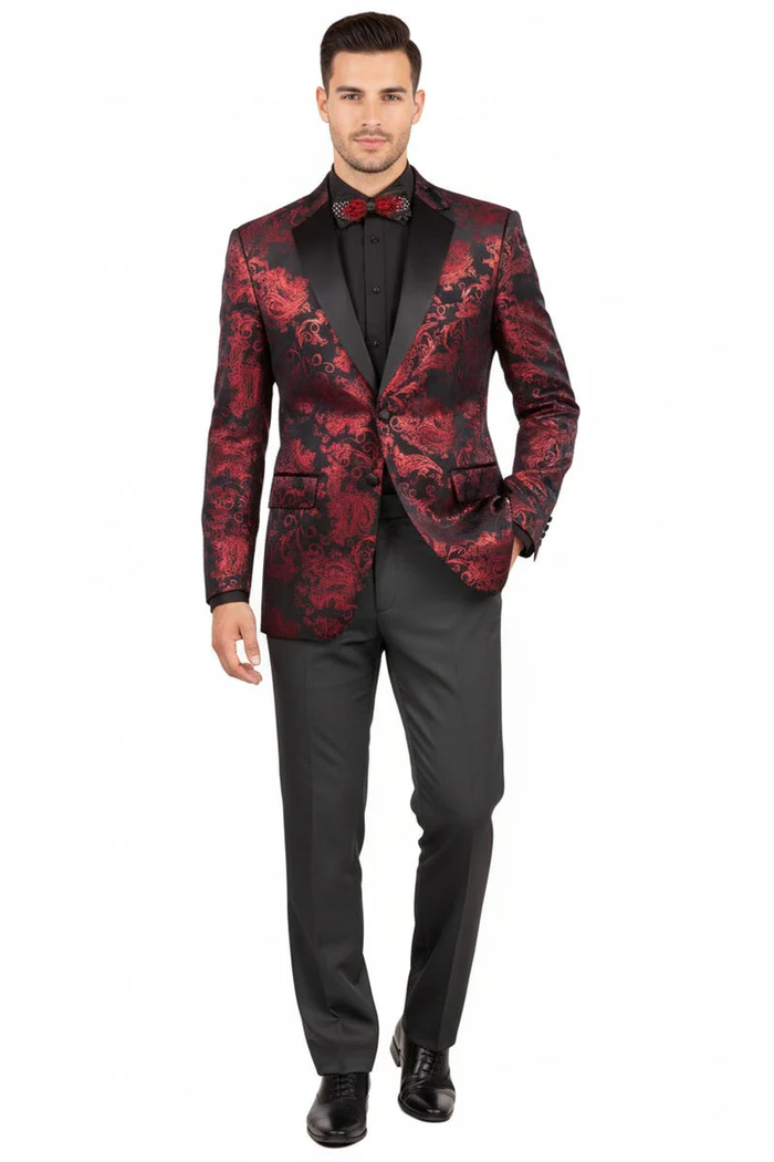 Posh Paisley Velvet Red Tuxedo Jacket