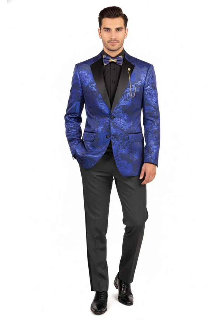 Posh Paisley Velvet Royal Blue Tuxedo Jacket