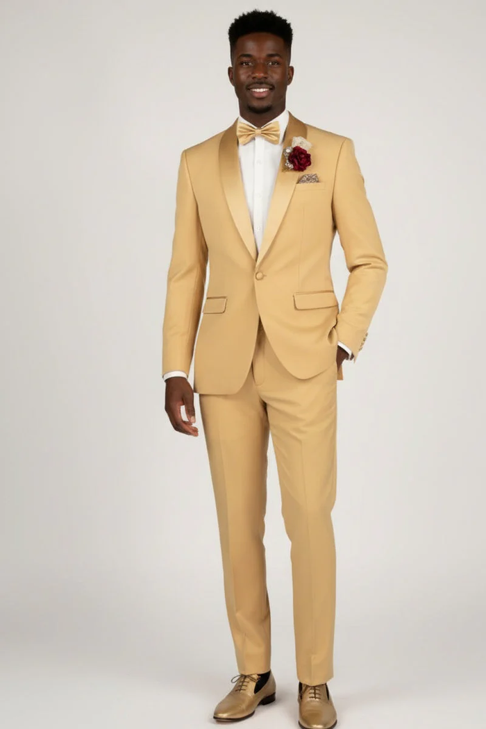 Light Gold Shawl Lapel Tuxedo by Spectrum – Elegant 3-Piece Formal Wear