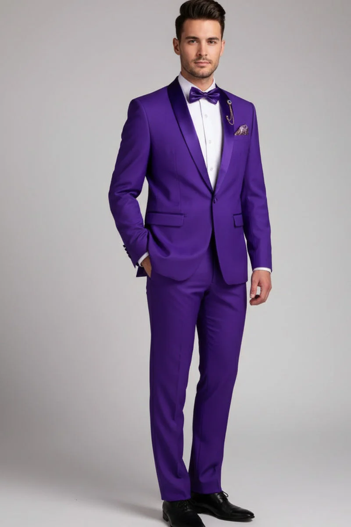 Premium Royal Purple Shawl Lapel Tuxedo – Spectrum 1 Button Formal Set
