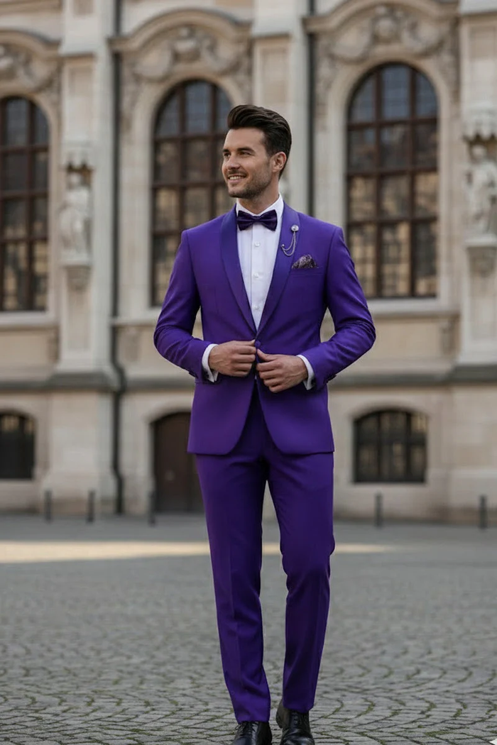 Premium Royal Purple Shawl Lapel Tuxedo – Spectrum 1 Button Formal Set