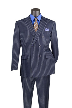 Mens Double Breasted Gangster Pinstripe Suit in Navy Blue