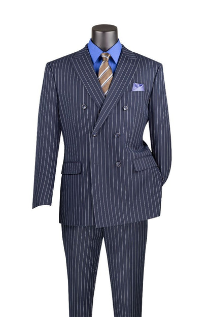 Mens Double Breasted Gangster Pinstripe Suit in Navy Blue