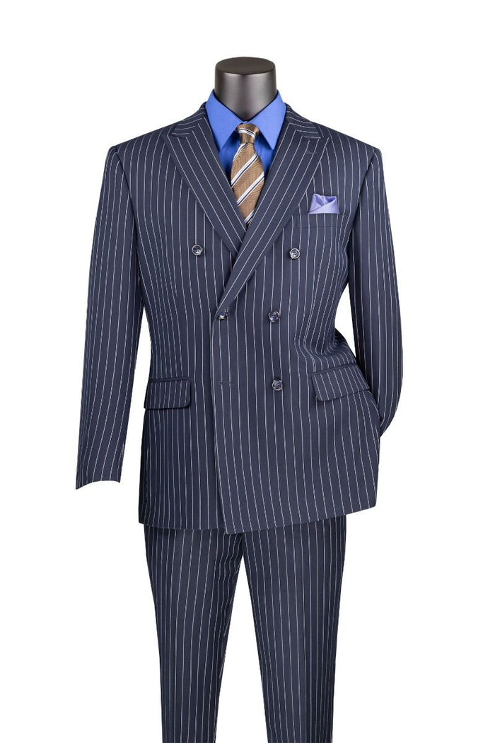 Men's Double Breasted Gangster Pinstripe Suit in Navy Blue