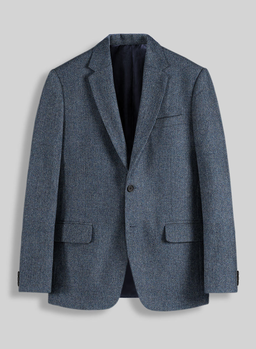 Mens Heritage Blue Herringbone Jacket – Timeless Tweed Sport Coat