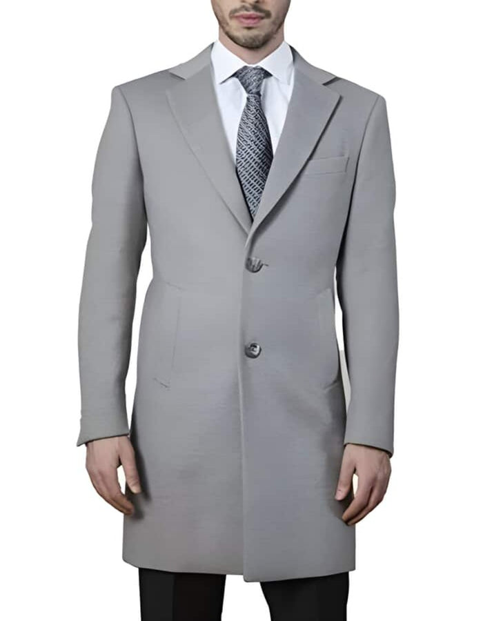 Men's Polyester ~ Viscose ~ Spandex Light Grey Modern Fit Long men's Dress Topcoat - Winter coat - Men's Tuxedo USA