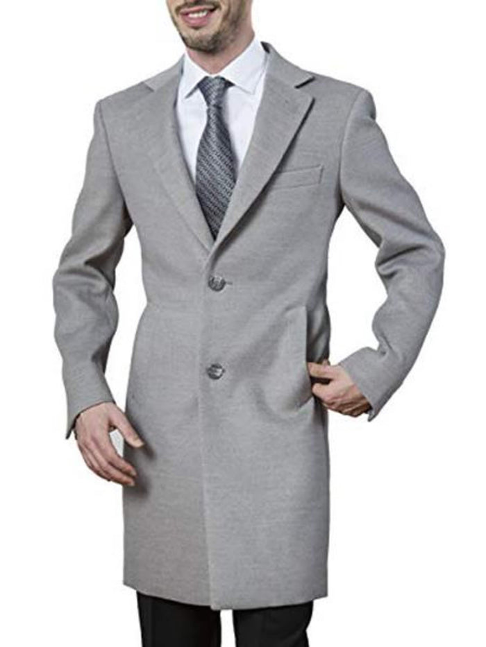 Men's Polyester ~ Viscose ~ Spandex Light Grey Modern Fit Long men's Dress Topcoat - Winter coat - Men's Tuxedo USA