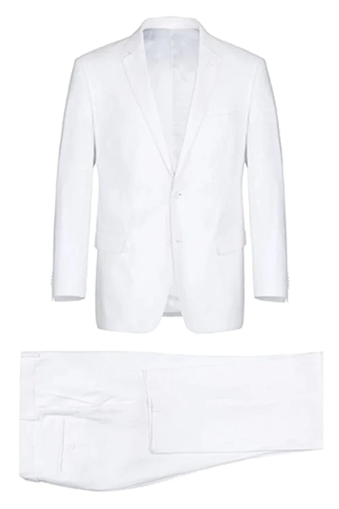 Mens Basic Two Button Classic Fit Linen Summer Suit in White - Men's Tuxedo USA
