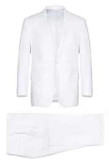 Mens Basic Two Button Classic Fit Linen Summer Suit in White - Men's Tuxedo USA