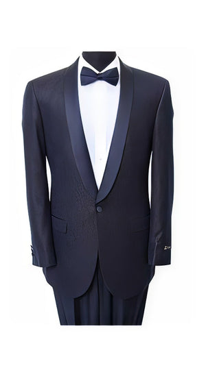 Men's Navy Slim Fit Sport Coat Satin Trim Suit