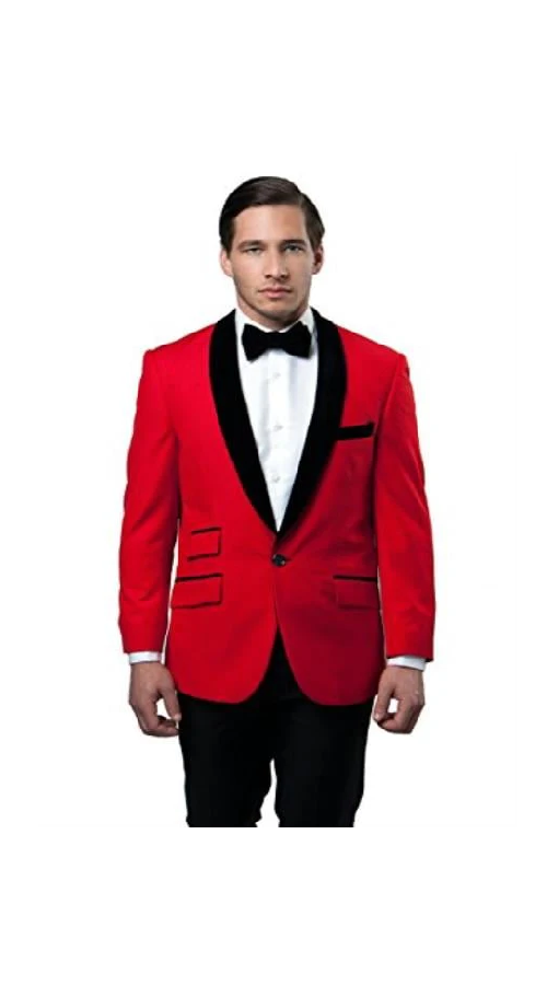 Men'S Tazio 1 Button Shawl Collar Velvet Slim Fit Red Cheap Priced Blazer Jacket For Men