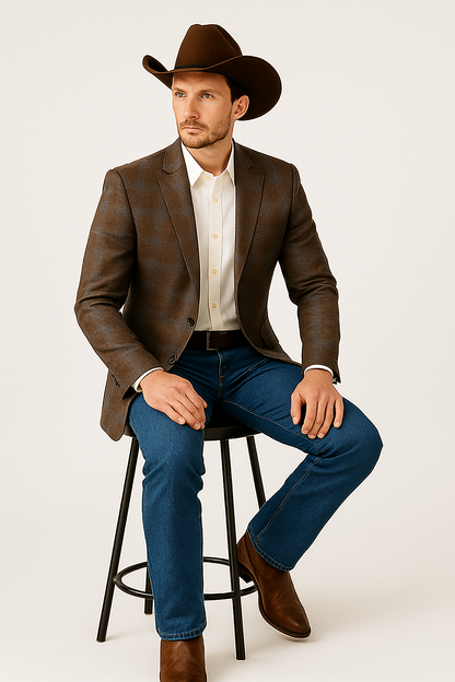 Saco vaquero - Western Sport Coat - Western Blazer- Men's Two Button Business Casual Double Windowpane Sport Coat