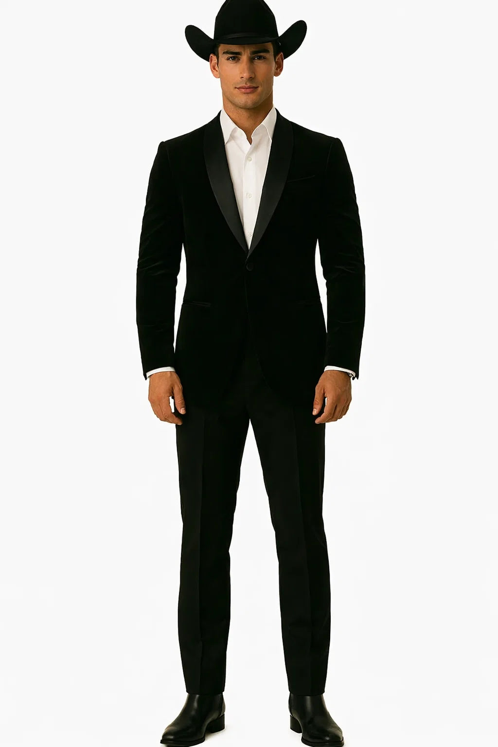 Western Suit - Trajes Para Hombres - Cowboy Formal Attire - Trajes De Novio - Black Matte Shawl Lapel