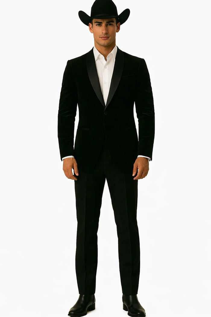 Western Suit - Trajes Para Hombres - Cowboy Formal Attire - Trajes De Novio - Black Matte Shawl Lapel