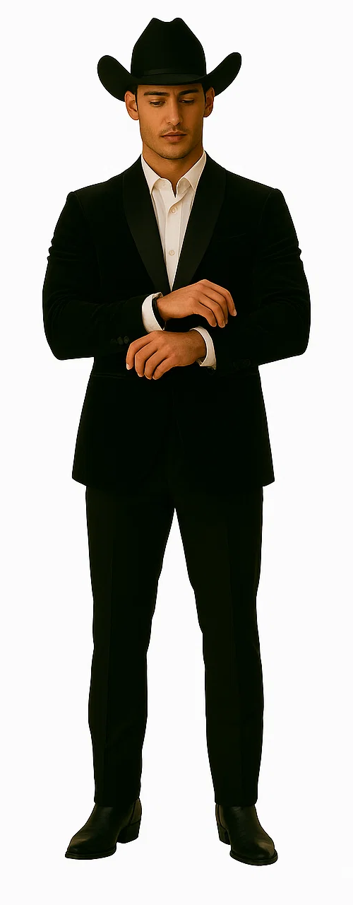 Western Suit - Trajes Para Hombres - Cowboy Formal Attire - Trajes De Novio - Black Matte Shawl Lapel
