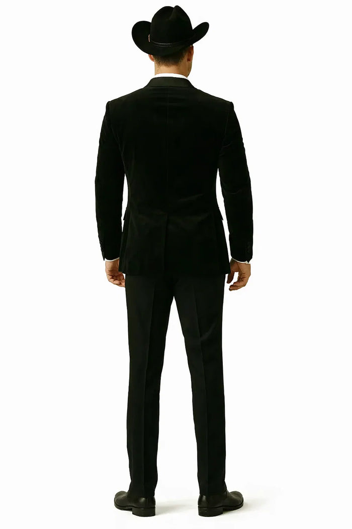 Western Suit - Trajes Para Hombres - Cowboy Formal Attire - Trajes De Novio - Black Matte Shawl Lapel