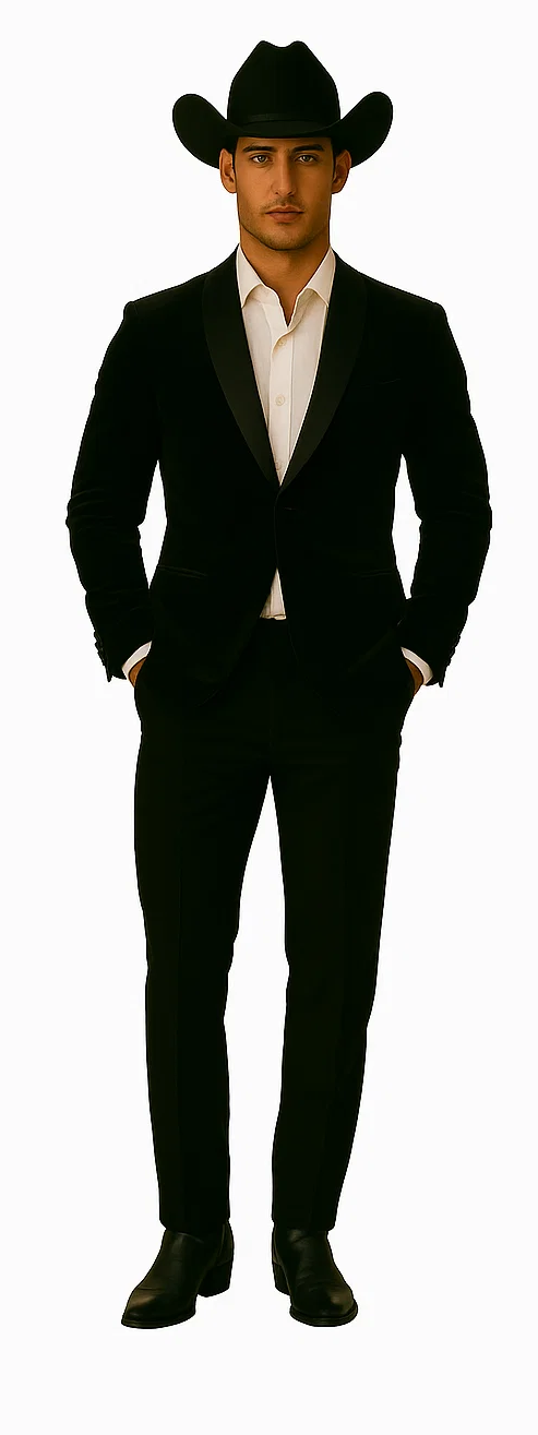 Western Suit - Trajes Para Hombres - Cowboy Formal Attire - Trajes De Novio - Black Matte Shawl Lapel