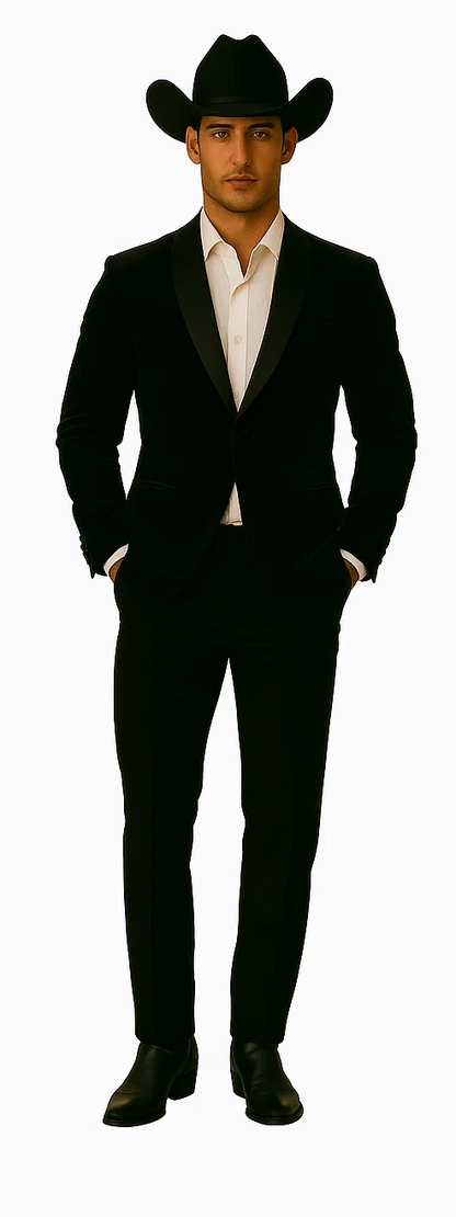Western Suit - Trajes Para Hombres - Cowboy Formal Attire - Trajes De Novio - Black Matte Shawl Lapel