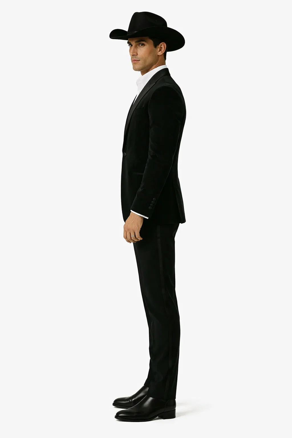 Western Suit - Trajes Para Hombres - Cowboy Formal Attire - Trajes De Novio - Black Matte Shawl Lapel