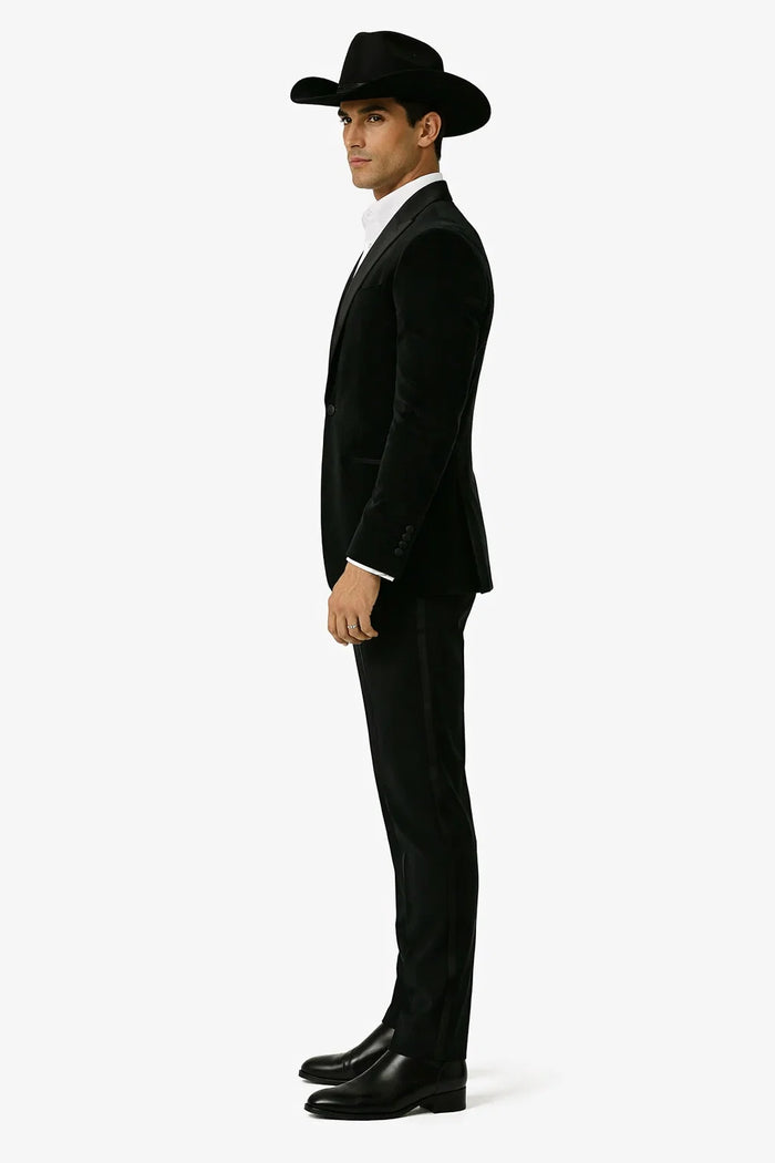 Western Suit - Trajes Para Hombres - Cowboy Formal Attire - Trajes De Novio - Black Matte Shawl Lapel