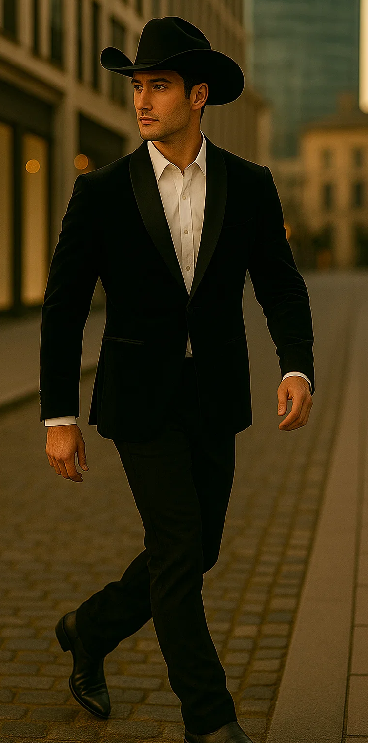 Western Suit - Trajes Para Hombres - Cowboy Formal Attire - Trajes De Novio - Black Matte Shawl Lapel