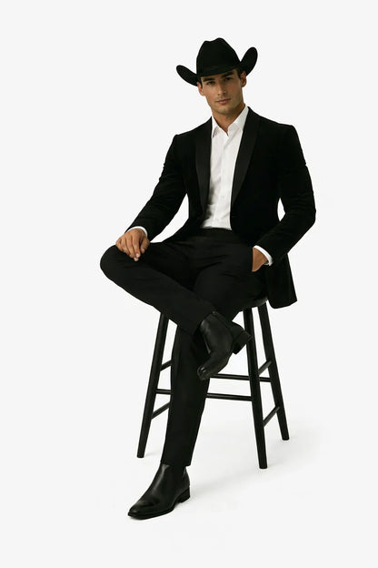 Western Suit - Trajes Para Hombres - Cowboy Formal Attire - Trajes De Novio - Black Matte Shawl Lapel