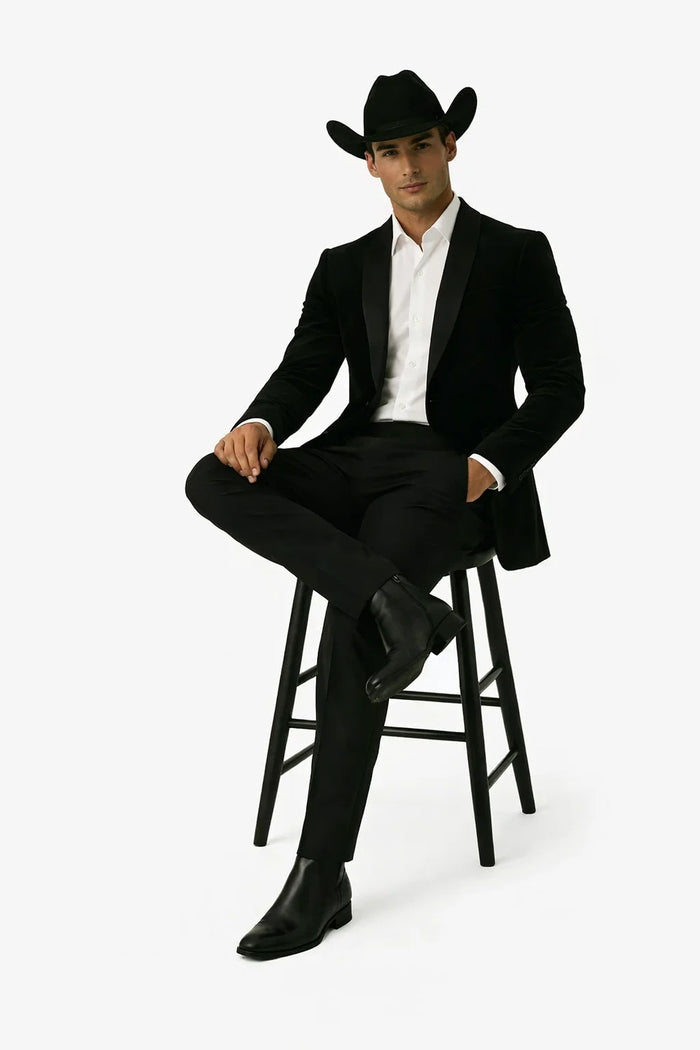 Western Suit - Trajes Para Hombres - Cowboy Formal Attire - Trajes De Novio - Black Matte Shawl Lapel
