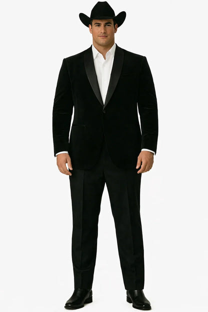 Western Suit - Trajes Para Hombres - Cowboy Formal Attire - Trajes De Novio - Black Matte Shawl Lapel