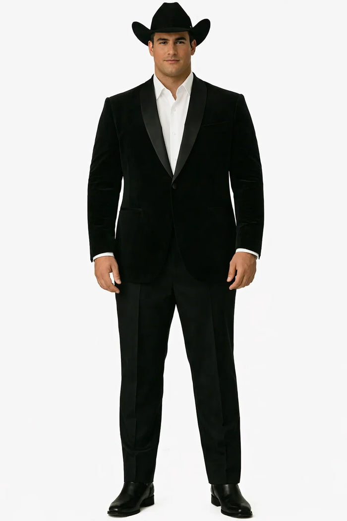 Western Suit - Trajes Para Hombres - Cowboy Formal Attire - Trajes De Novio - Black Matte Shawl Lapel